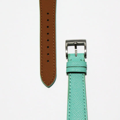 TSL Henley Saffiano Leather Watch Strap in Turquoise closeup view