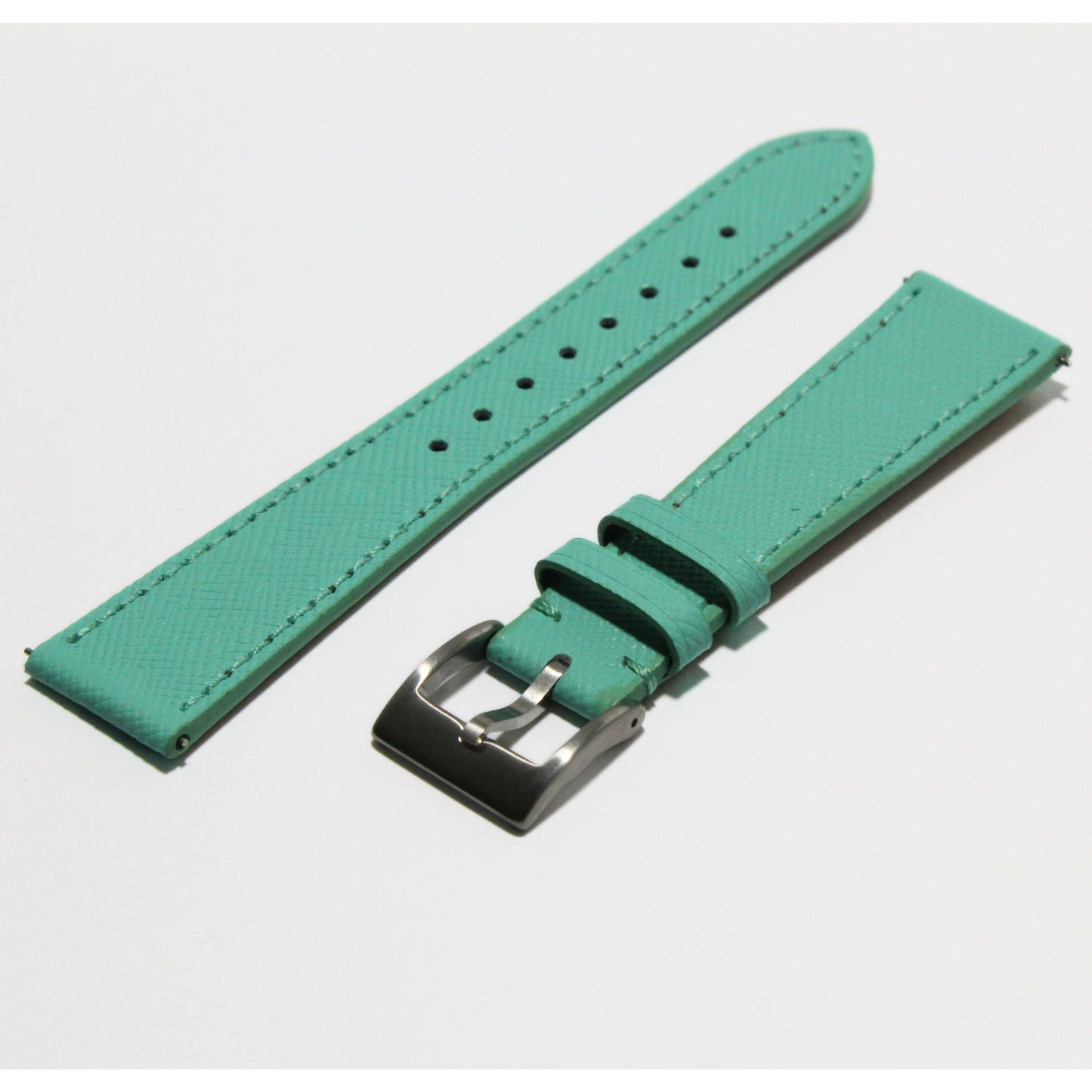 TSL Henley Saffiano Leather Watch Strap in Turquoise oblique view