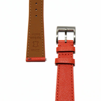 TSL Henley Saffiano Leather Watch Strap in Orange closeup view