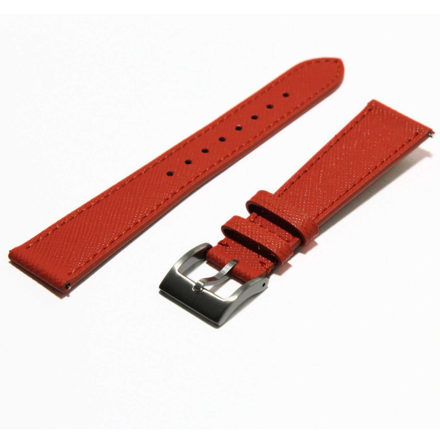 TSL Henley Saffiano Leather Watch Strap in Orange oblique view