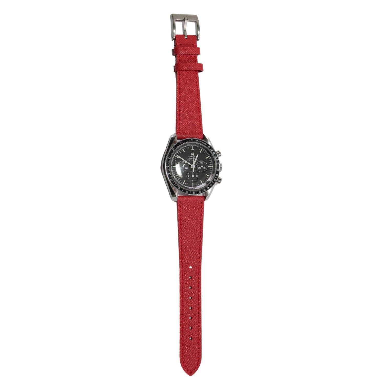 TSL Henley Saffiano Leather Watch Strap in Red on a watch