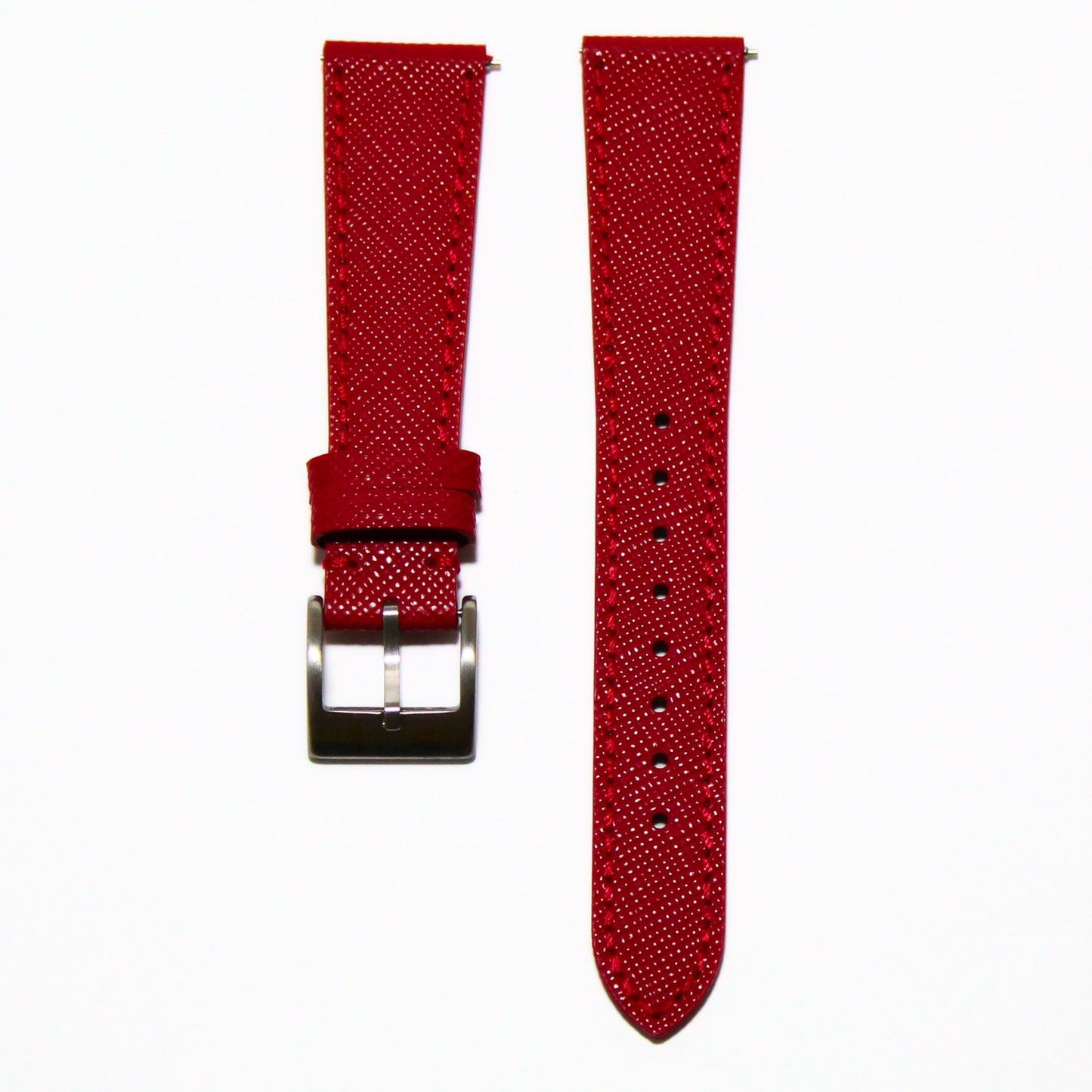 TSL Henley Saffiano Leather Watch Strap in Red front view