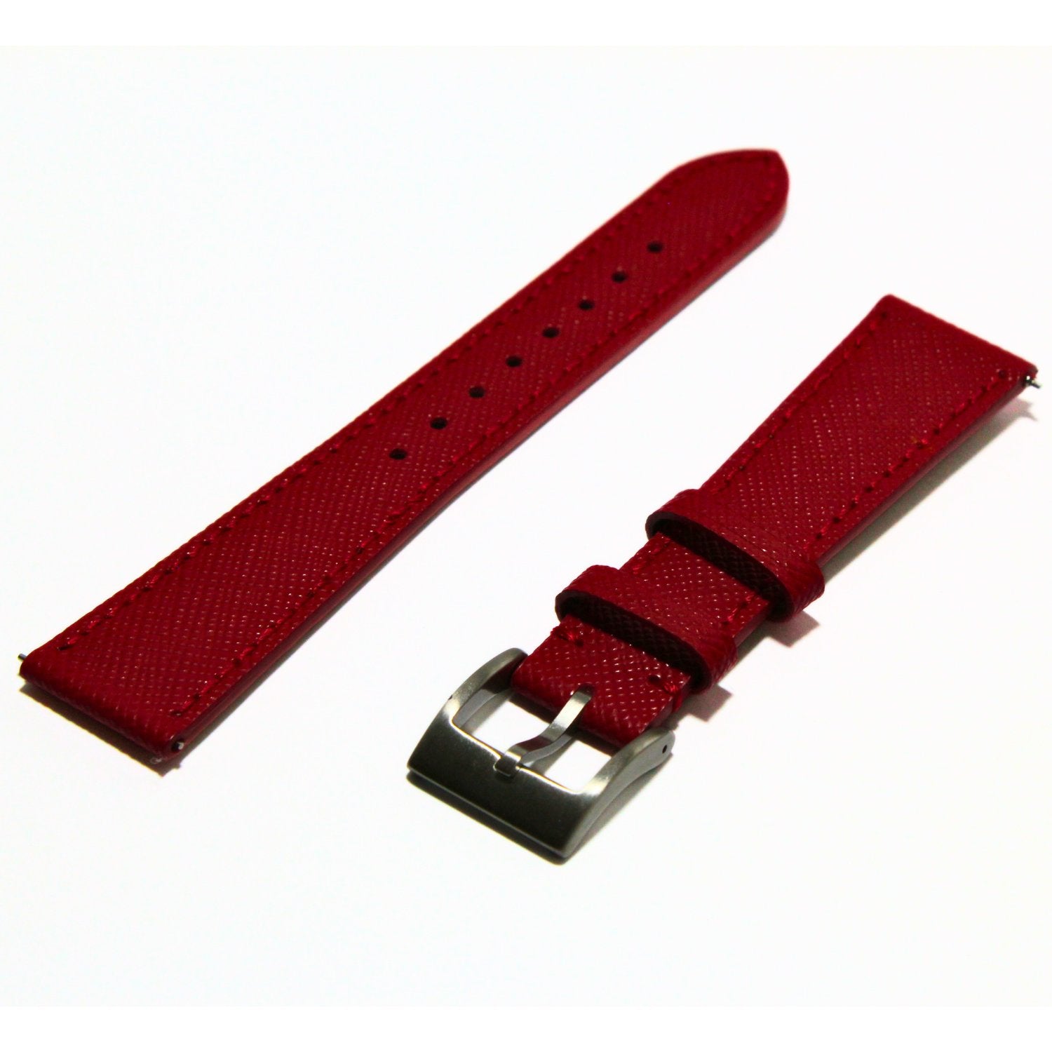 TSL Henley Saffiano Leather Watch Strap in Red oblique view