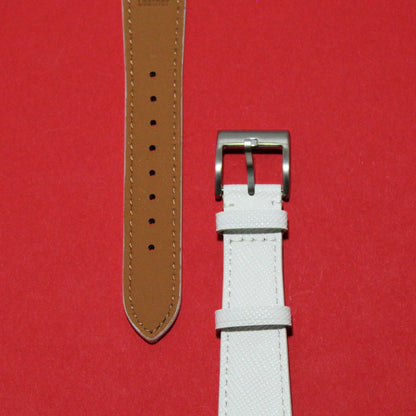 TSL Henley Saffiano Leather Watch Strap in White closeup view