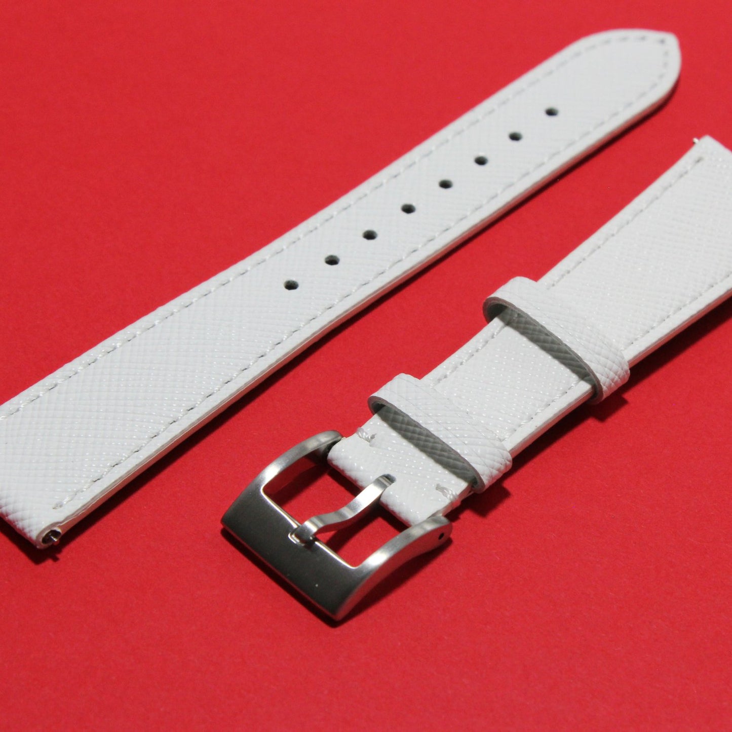 TSL Henley Saffiano Leather Watch Strap in White oblique view