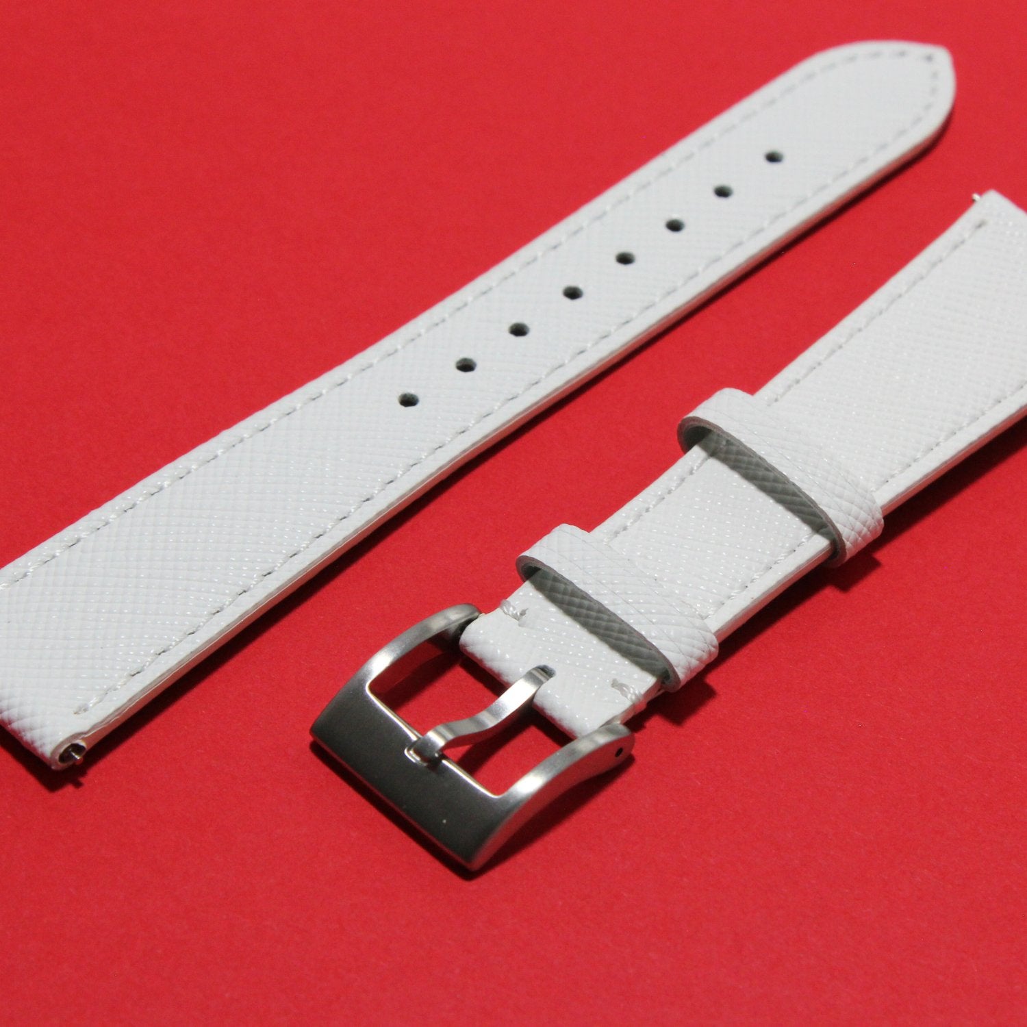 TSL Henley Saffiano Leather Watch Strap in White oblique view