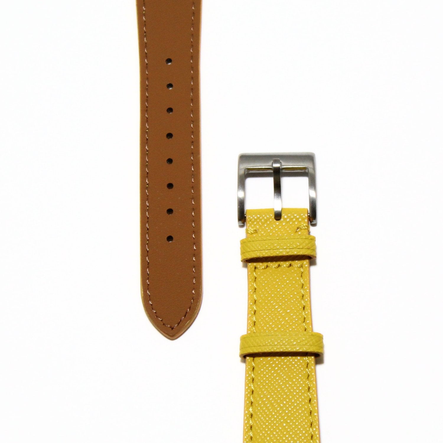 TSL Henley Saffiano Leather Watch Strap in Yellow closeup view