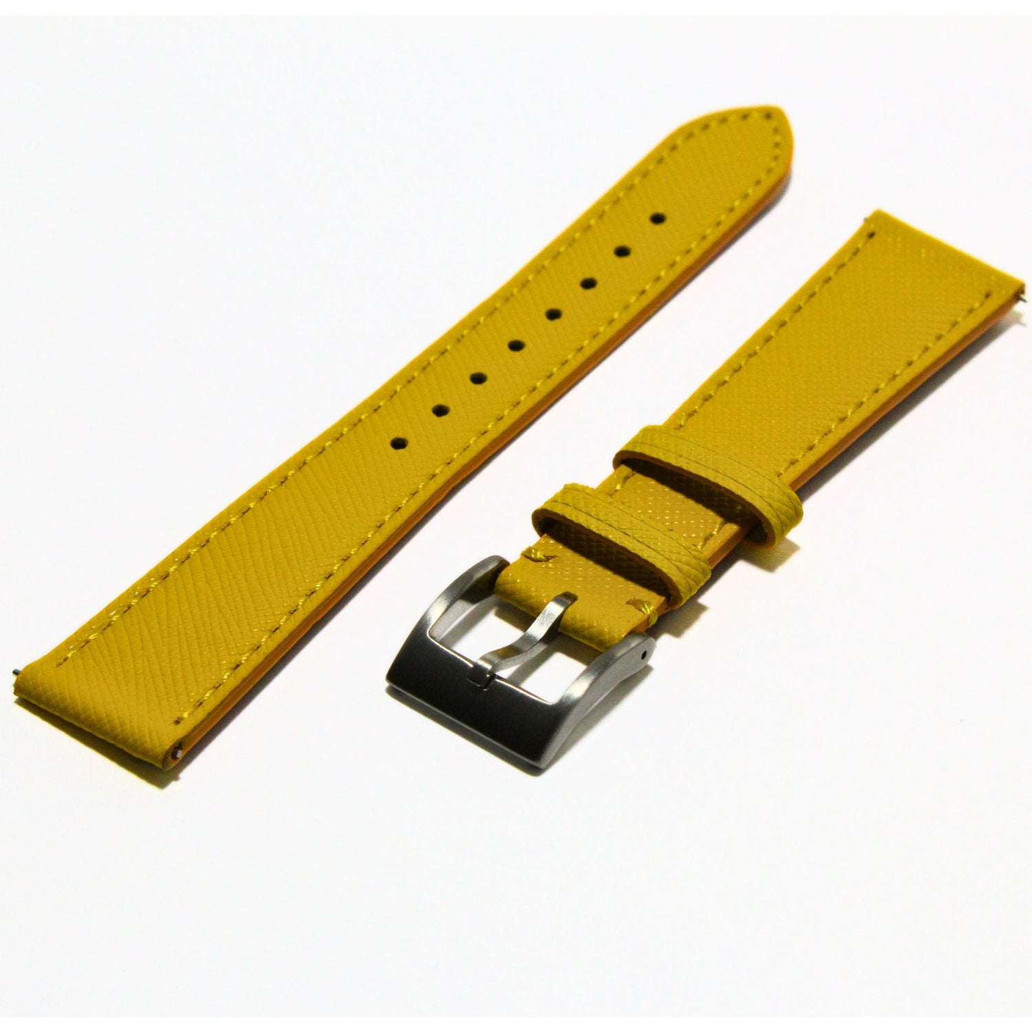 TSL Henley Saffiano Leather Watch Strap in Yellow oblique view