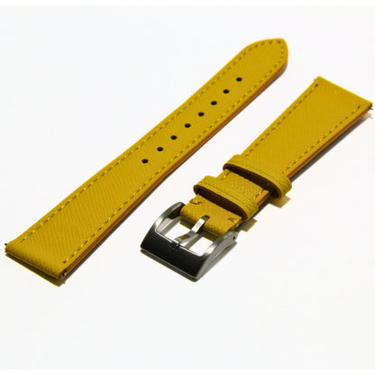 TSL Henley Saffiano Leather Watch Strap in Yellow oblique view