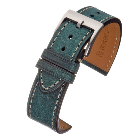 The Tuscan - Italian Pueblo Leather Watch Strap in Blue - Contrasting Stitch