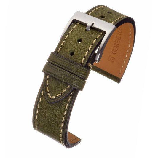 The Tuscan - Italian Pueblo Leather Watch Strap in Green - Contrasting Stitch