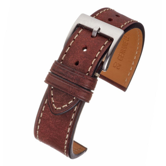 The Tuscan - Italian Pueblo Leather Watch Strap in Red - Contrasting Stitch