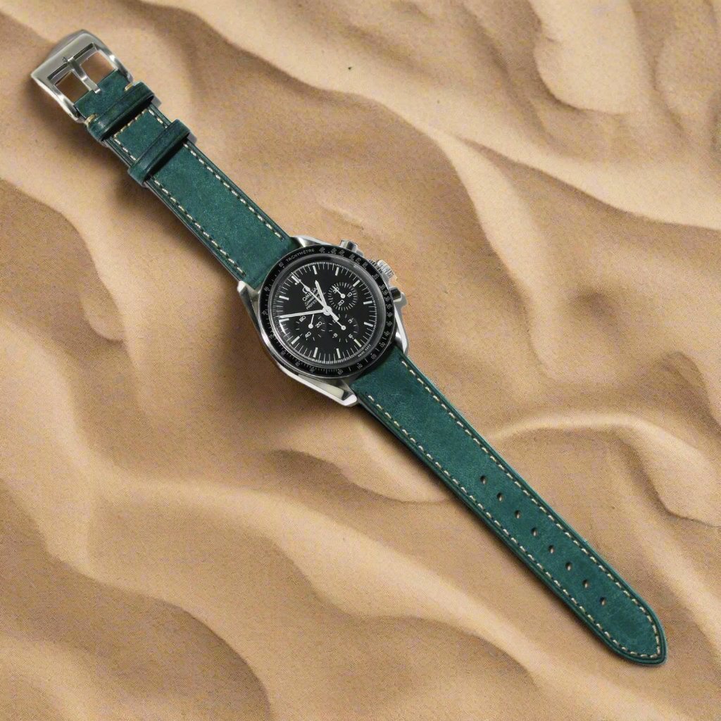 The Tuscan - Italian Pueblo Leather Watch Strap in Blue on a watch