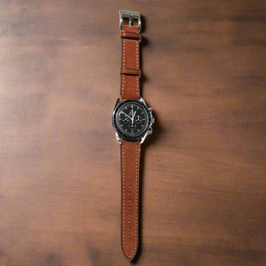 The Tuscan - Italian Pueblo Leather Watch Strap in Brown on a watch