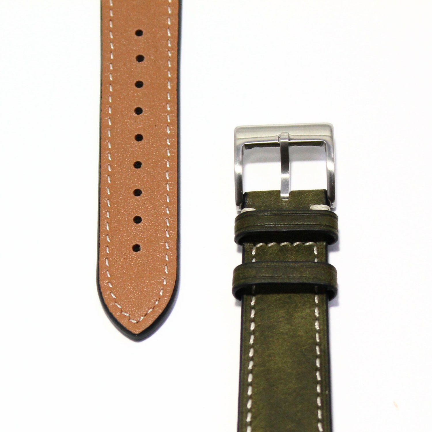 The Tuscan - Italian Pueblo Leather Watch Strap in Green closeup view