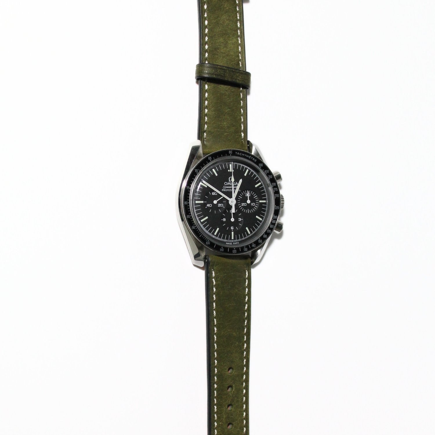 The Tuscan - Italian Pueblo Leather Watch Strap in Green on a watch