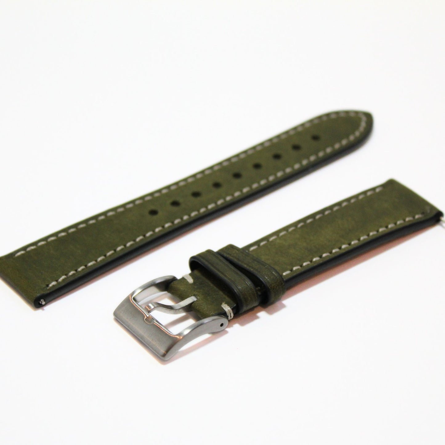 The Tuscan - Italian Pueblo Leather Watch Strap in Green oblique view