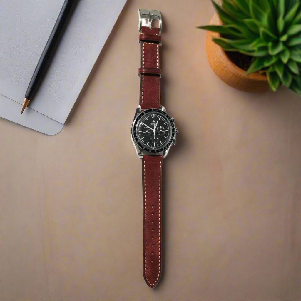 The Tuscan - Italian Pueblo Leather Watch Strap in Red on a watch