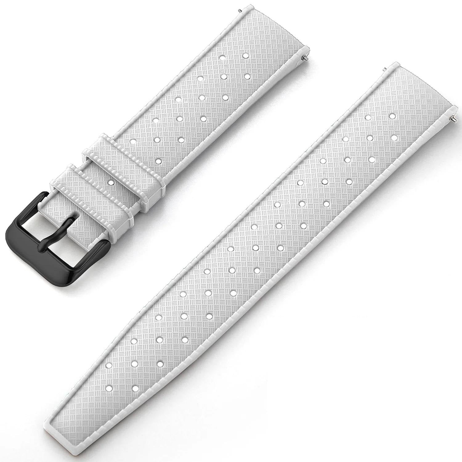 White Tropical Silicone Rubber Watch Strap - Black Buckle