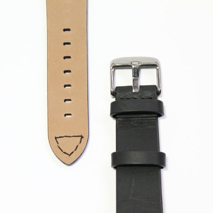 Winchester Handmade Smooth Padded Leather Watch Strap in Black closeup view