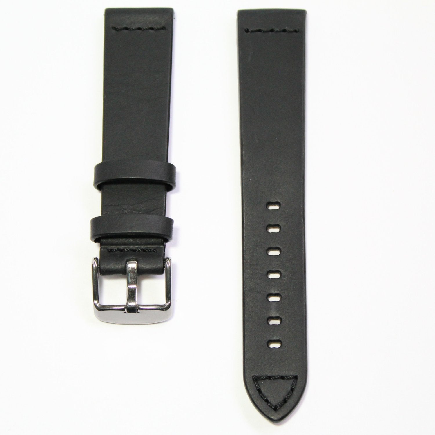 Winchester Handmade Smooth Padded Leather Watch Strap in Black front view