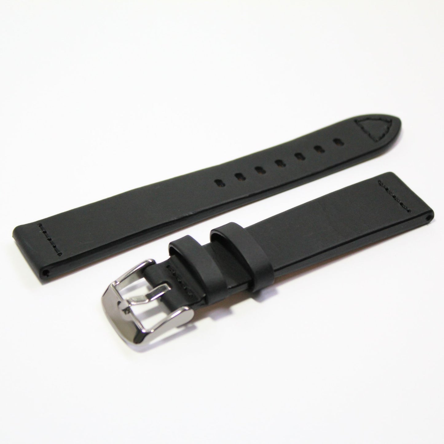 Winchester Handmade Smooth Padded Leather Watch Strap in Black oblique view