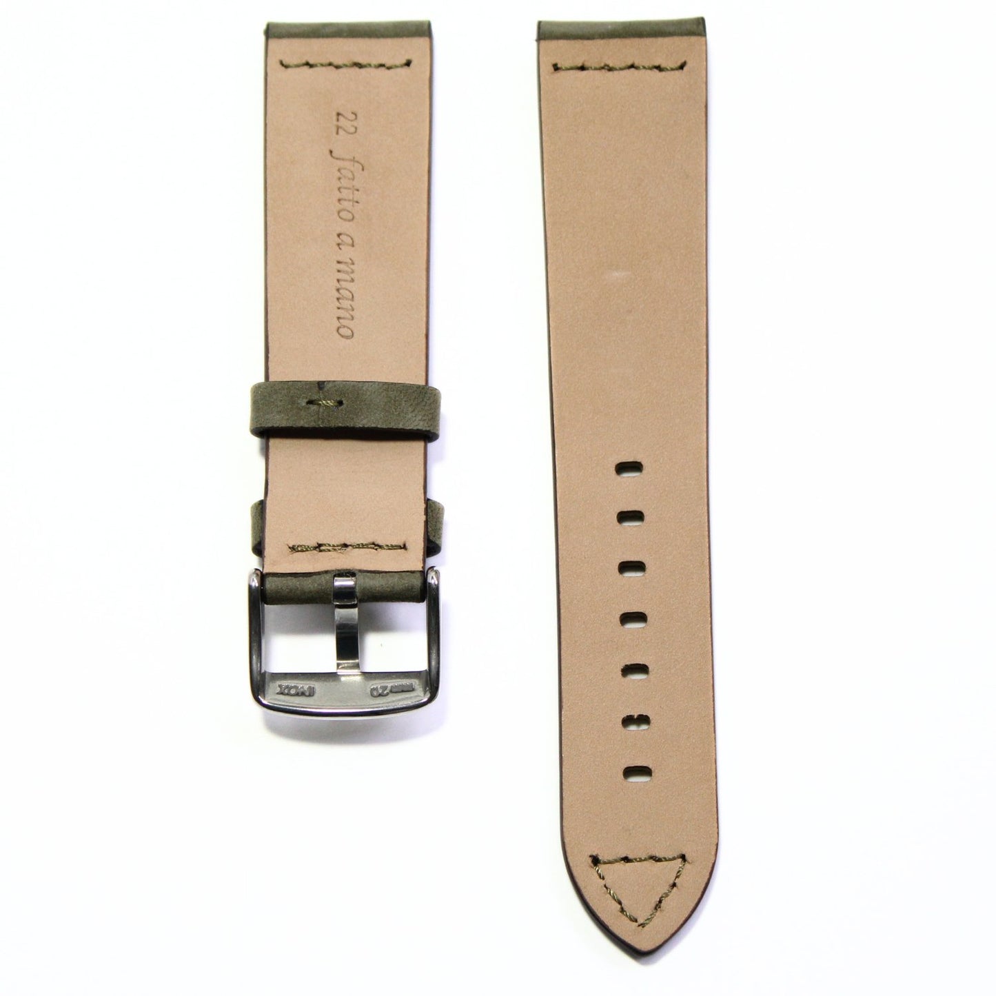 Winchester Handmade Smooth Padded Leather Watch Strap in Green back view