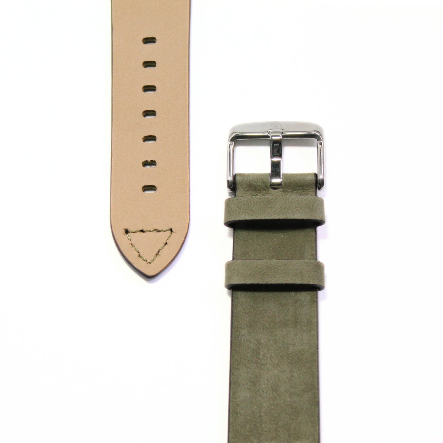 Winchester Handmade Smooth Padded Leather Watch Strap in Green closeup view