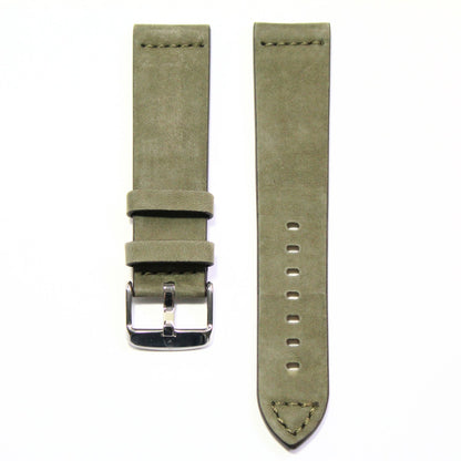 Winchester Handmade Smooth Padded Leather Watch Strap in Green front view