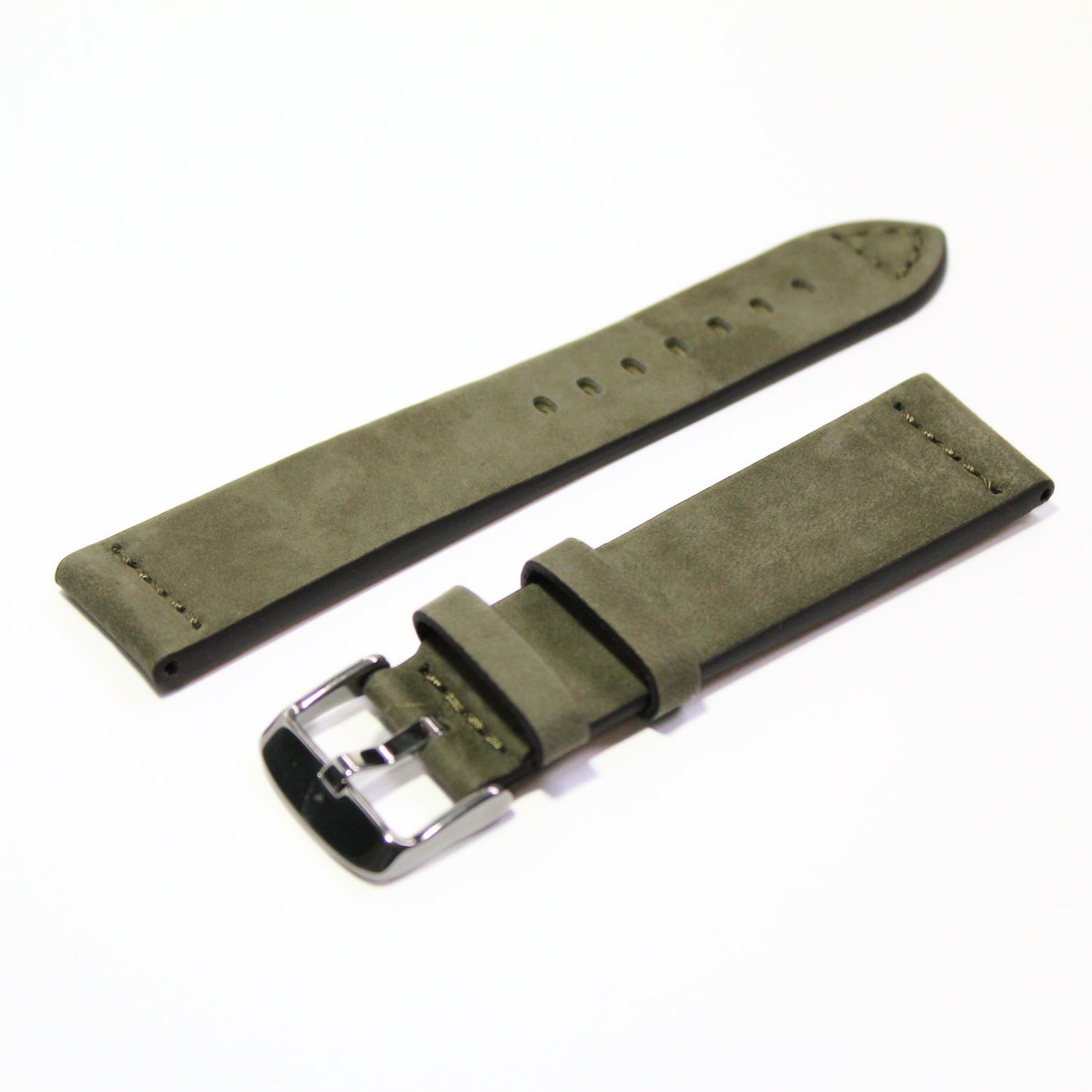 Winchester Handmade Smooth Padded Leather Watch Strap in Green oblique view