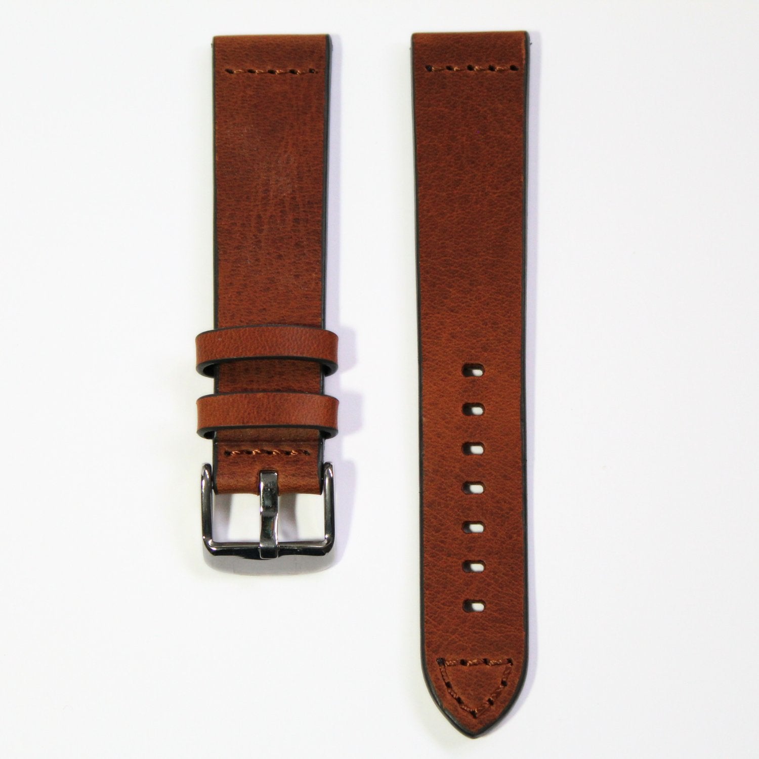 Winchester Handmade Smooth Padded Leather Watch Strap in Tan front view