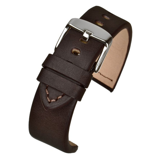 TSL Winchester Handmade Smooth Padded Leather Watch Strap in Dark Brown