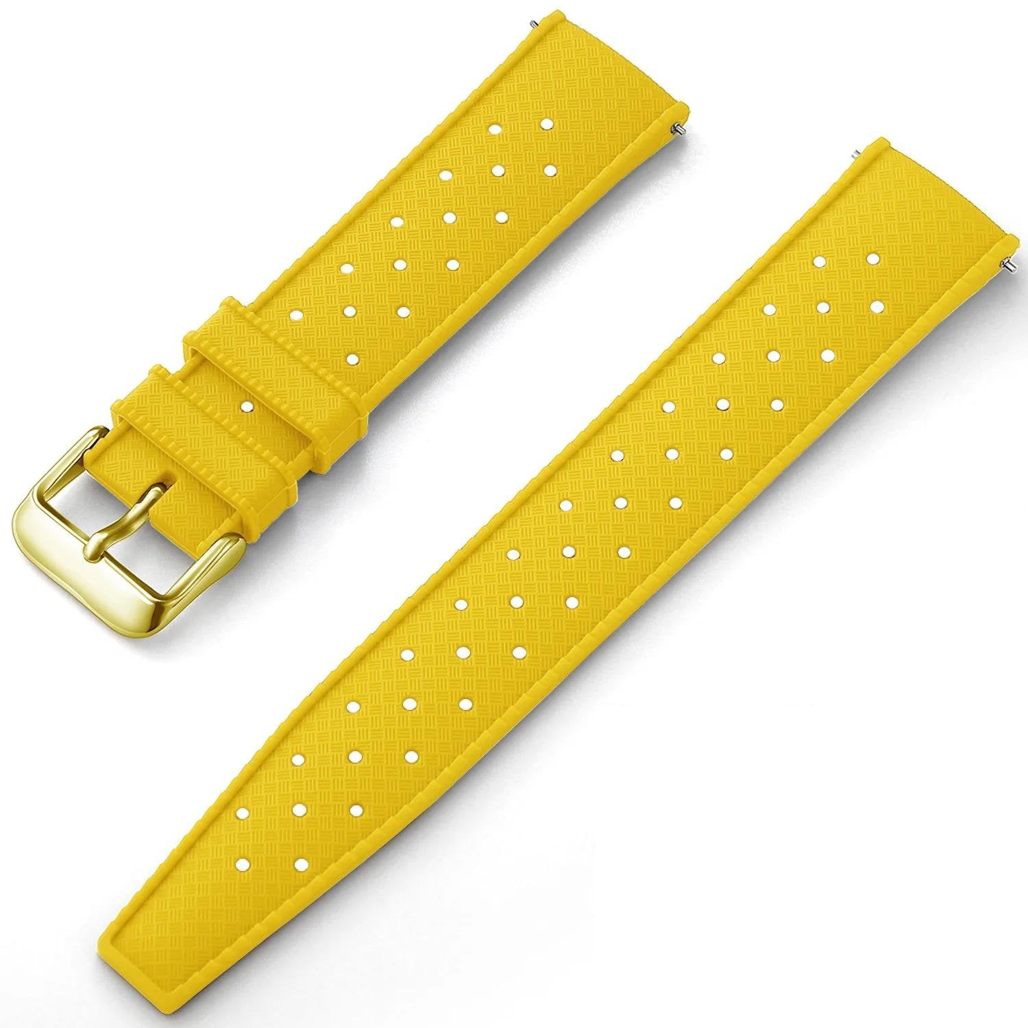 Yellow Tropical Silicone Rubber Watch Strap - Gold Buckle